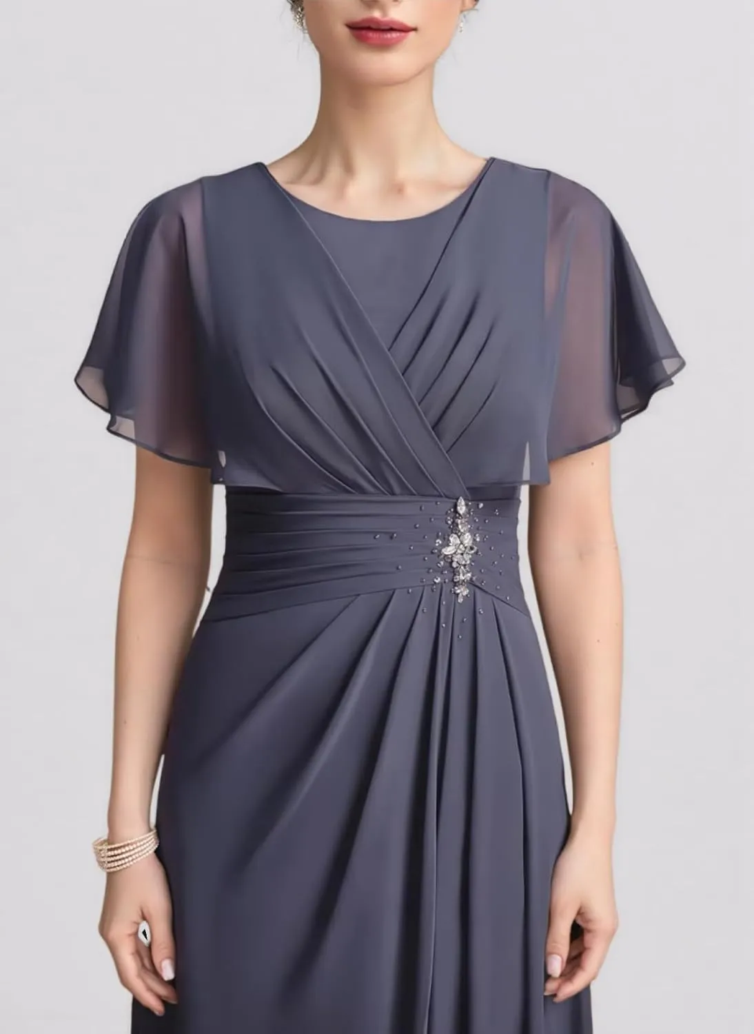 Women's Mother of The Bride Dresses Scoop Neck Long Formal Evening Dress for Wedding MDB005