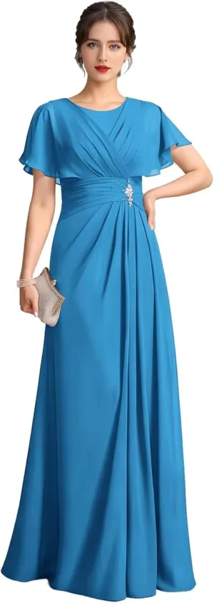 Women's Mother of The Bride Dresses Scoop Neck Long Formal Evening Dress for Wedding MDB005