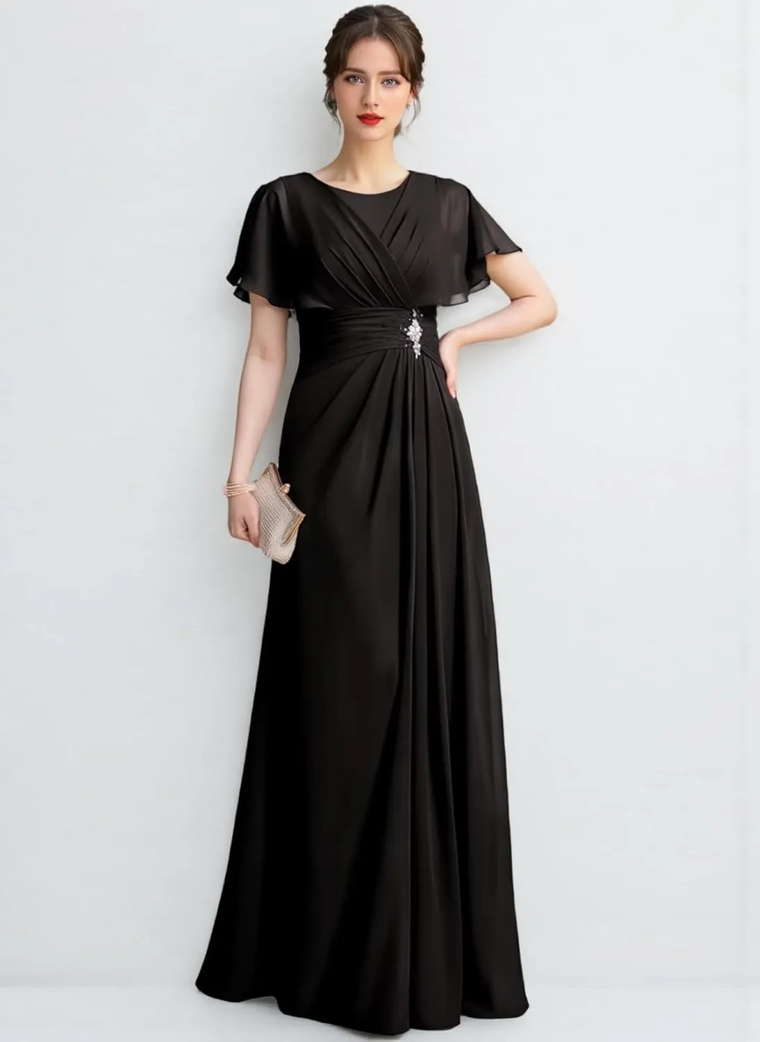 Women's Mother of The Bride Dresses Scoop Neck Long Formal Evening Dress for Wedding MDB005