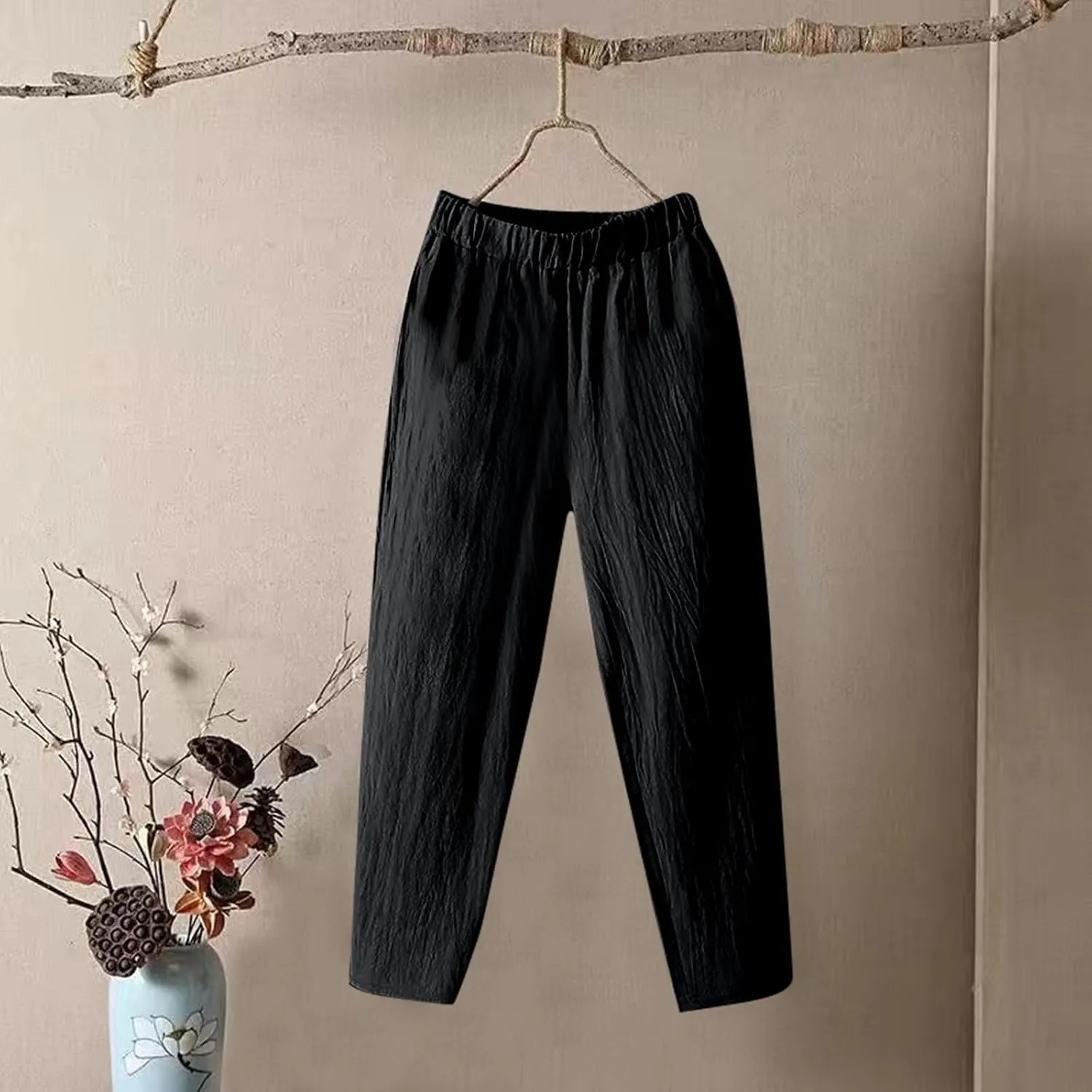 Womens Pants, Straight Leg Casual Pants Trendy Peasant Linen Baggy Stripe Lounge