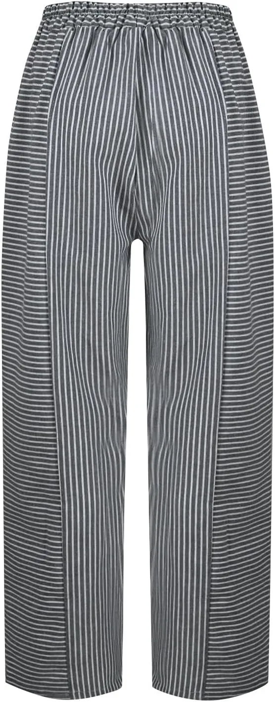 Womens Pants, Straight Leg Peasant Pants 2025 Casual Linen Stripe Wide Cotton