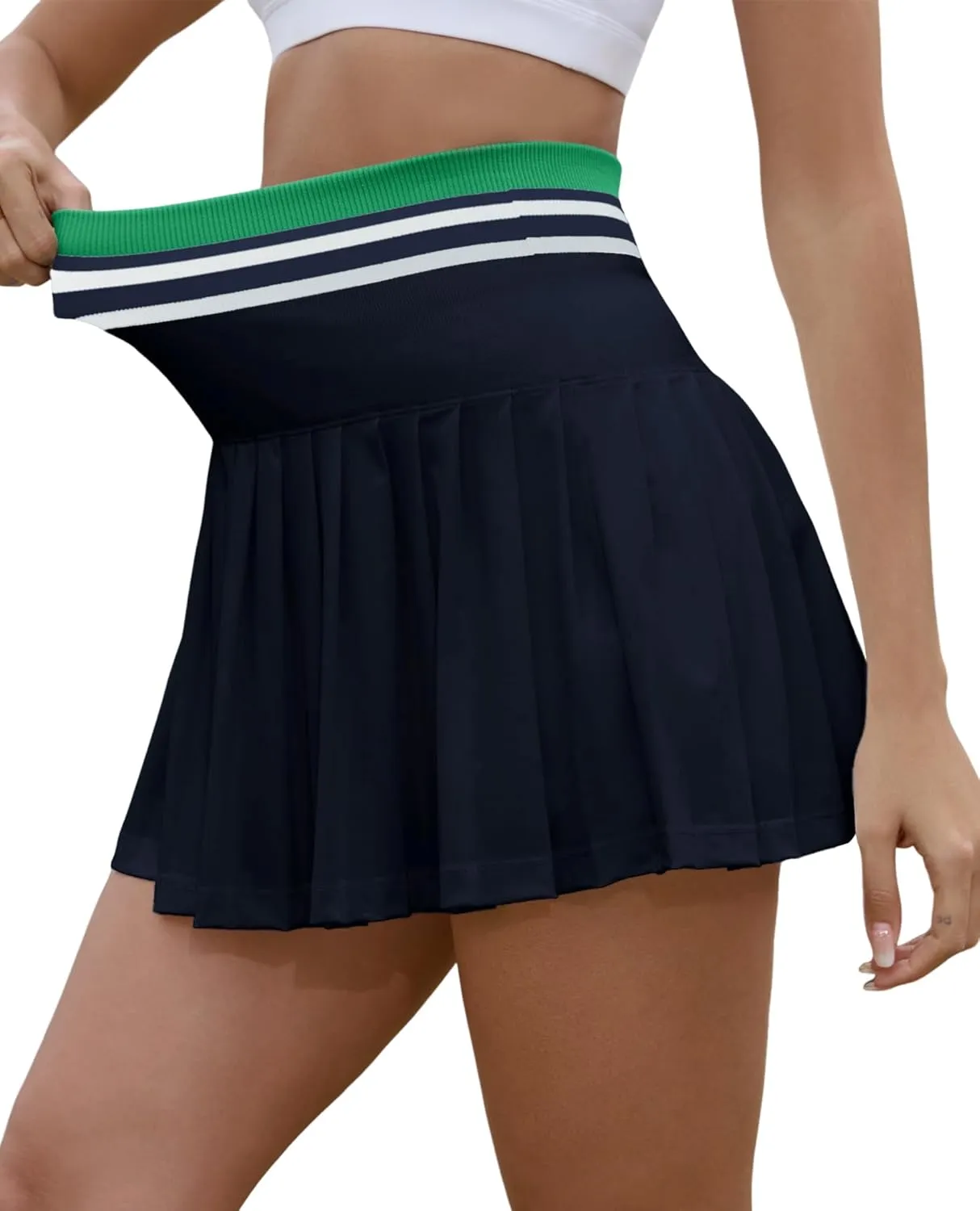 Womens Pleated Tennis Skirt with Shorts High Waisted Athletic Skorts Golf Skirts with Pocket Tummy Control