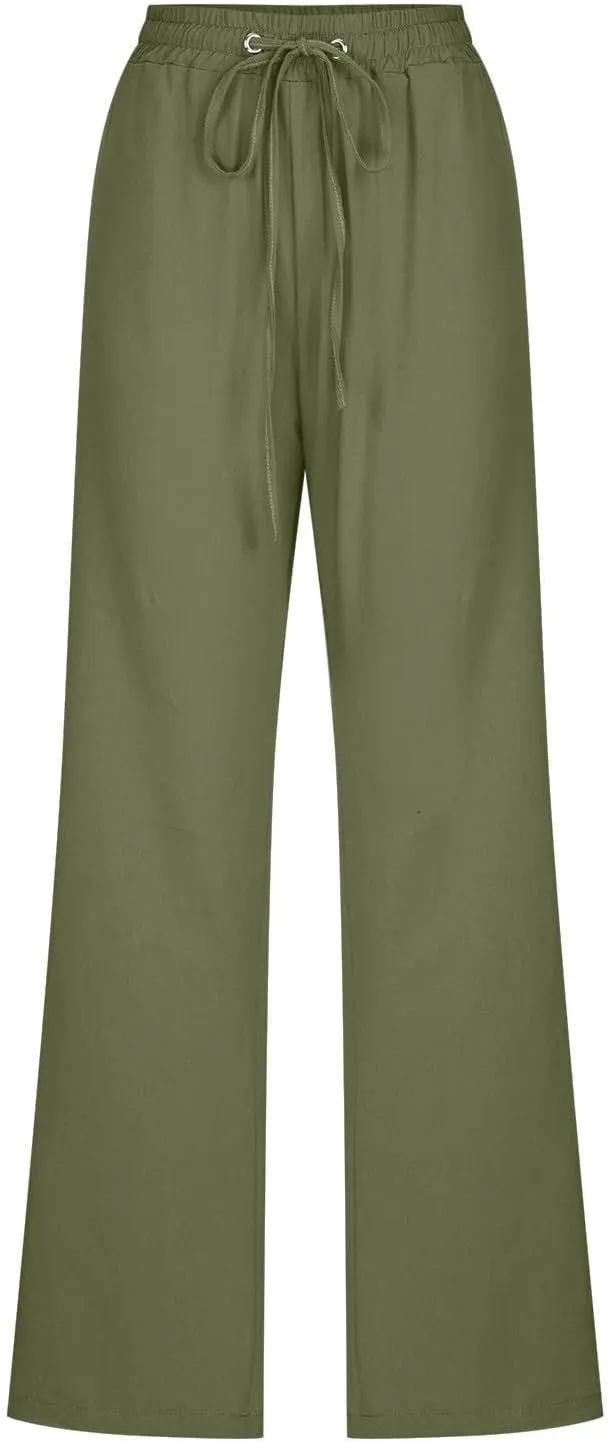 Women's Plus Size Linen Pans Straight Leg Casual Work Pants High Waisted Comfy Summer Pants Lightweight Lounge Pants