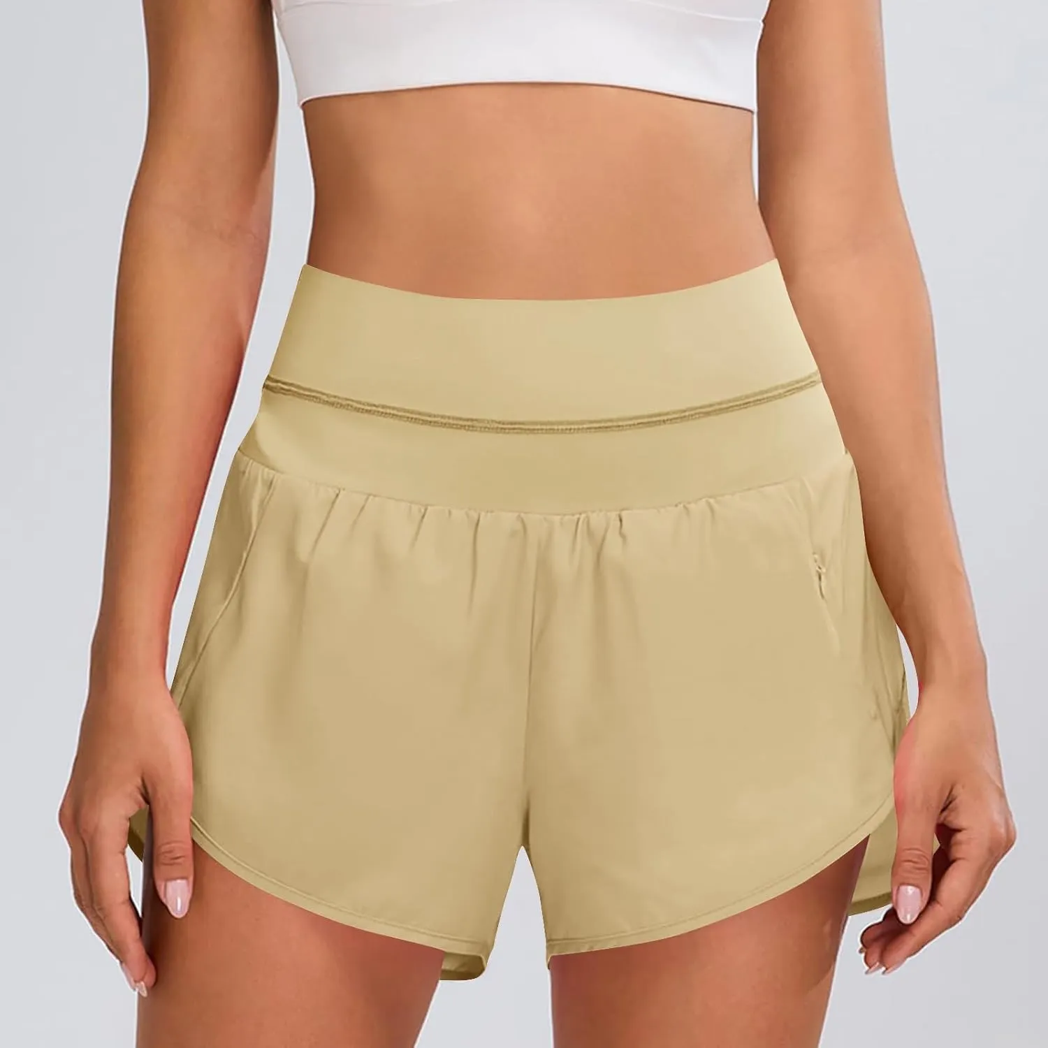 Women's Quick Dry Running Shorts High Waisted Athletic Dolphin Gym Workout Shorts with Liner High Split Prime of Day