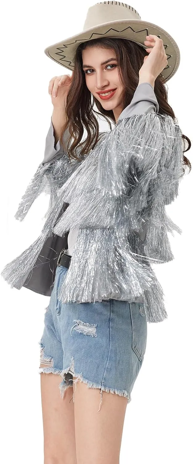 Women's Sequin Jacket Long Sleeve OpenZipper Fahion Shiny Glitter Sparkly Bomber Jackets