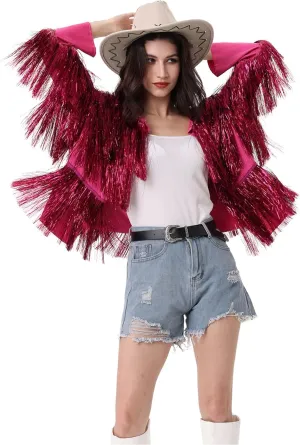 Women's Sequin Jacket Long Sleeve OpenZipper Fahion Shiny Glitter Sparkly Bomber Jackets