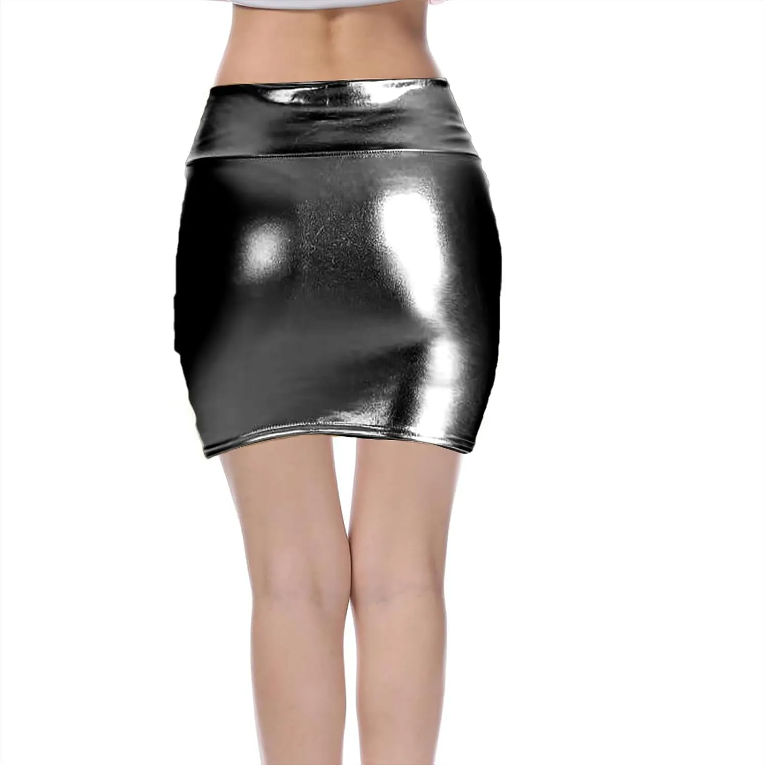 Women's Sexy Bodycon Pencil Skirt Shiny Metalic Party Skirts Tight Hip Mini Skirt Holographic Short Skirts Clubwear
