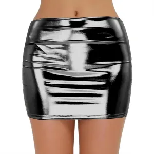 Women's Sexy Bodycon Pencil Skirt Shiny Metalic Party Skirts Tight Hip Mini Skirt Holographic Short Skirts Clubwear