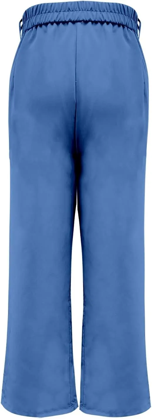 Women's Solid Casual Pocket Button High Waist Wide Leg Pants Casual Pants with Pockets