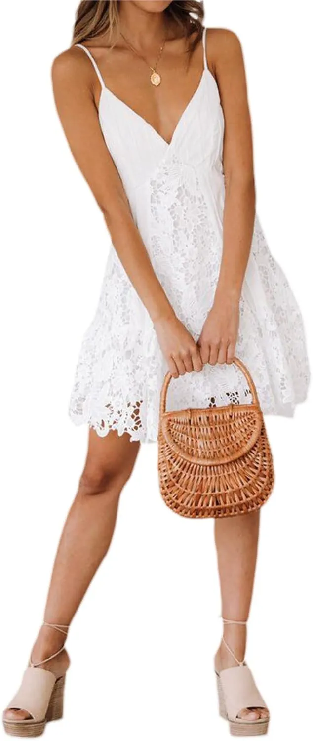 Women's Sparkly Floral Mini Dress Low-Cut Spaghetti Strap Backless Sexy Bodycon Dress Cocktail Club Party Sleeveless Dresses