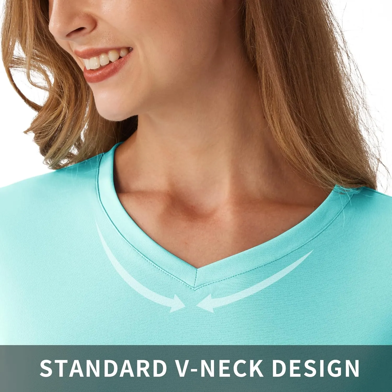 Women's Standard V-Neck UPF 50  Long Sleeve Swim Rash Guard Shirt
