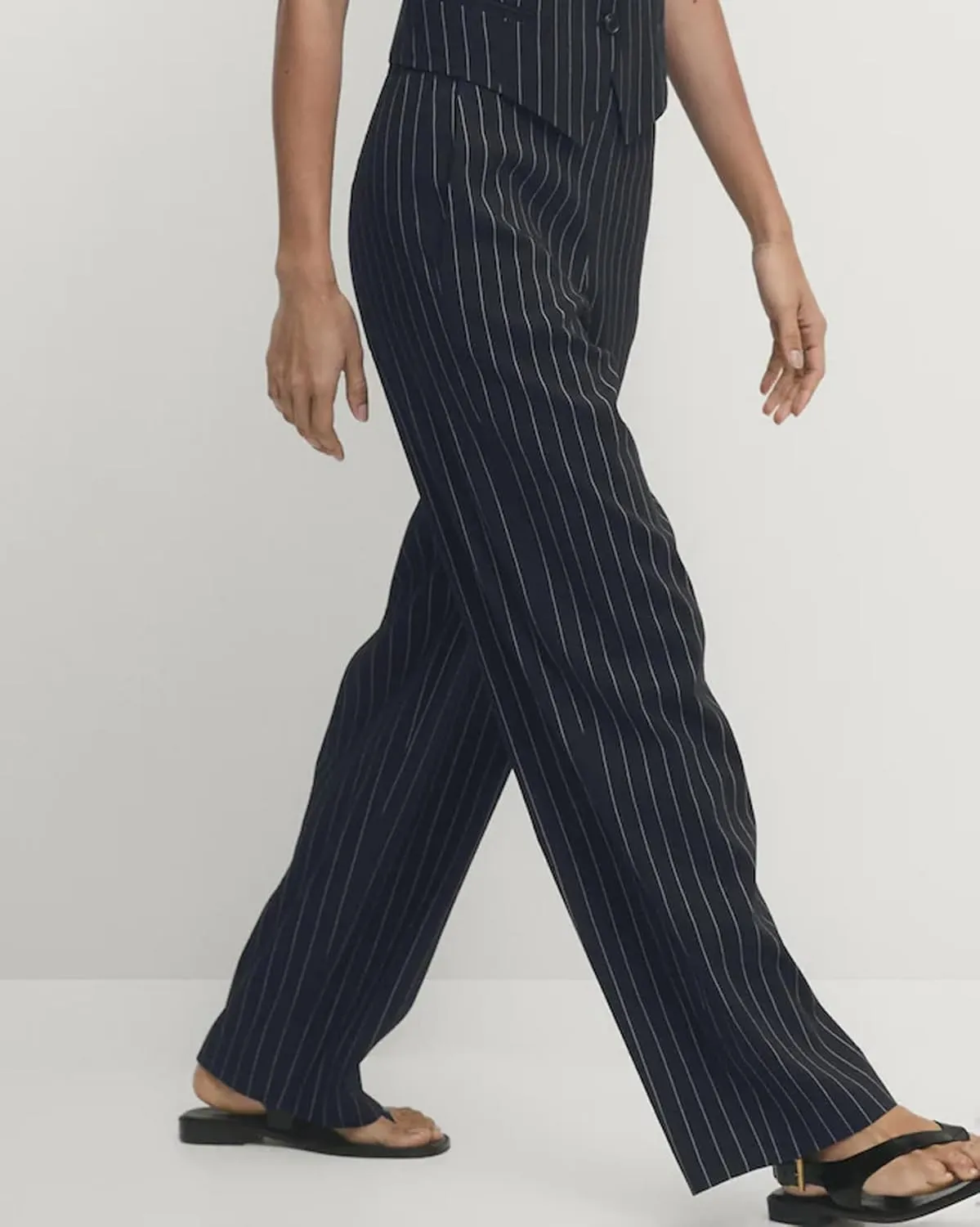 Women's Straight Leg Pinstripe Trousers High Waist Office Business Pants Casual Striped Dressy Pants with Pockets