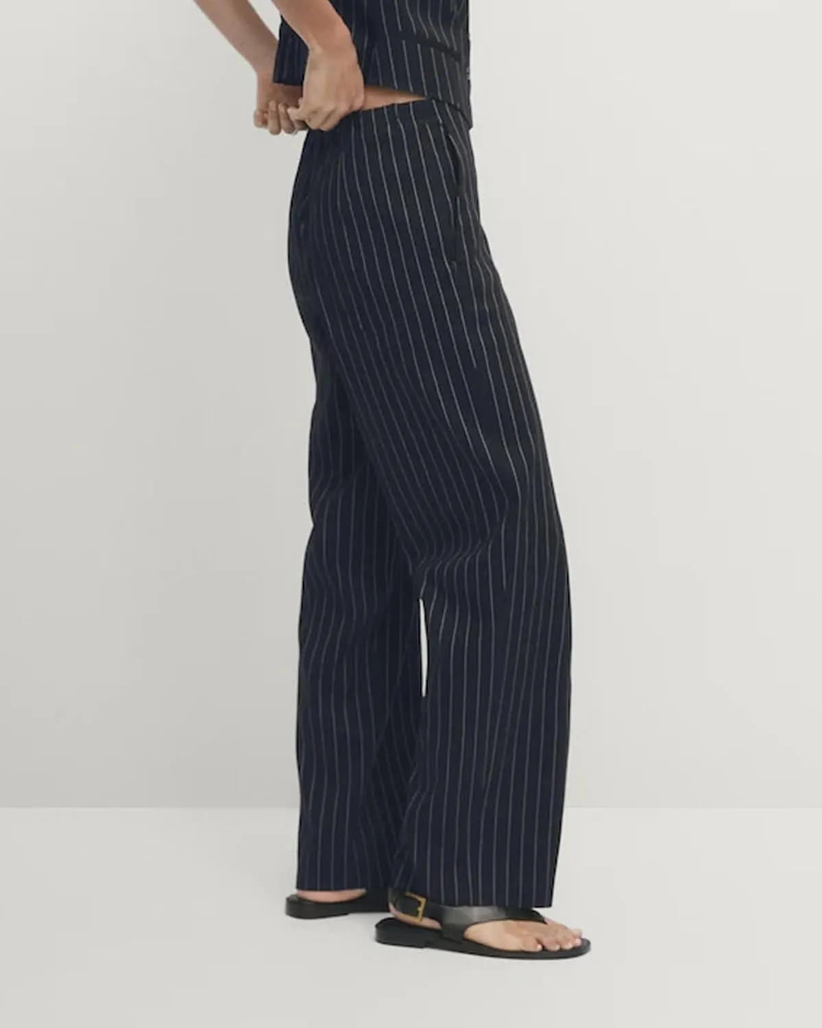 Women's Straight Leg Pinstripe Trousers High Waist Office Business Pants Casual Striped Dressy Pants with Pockets