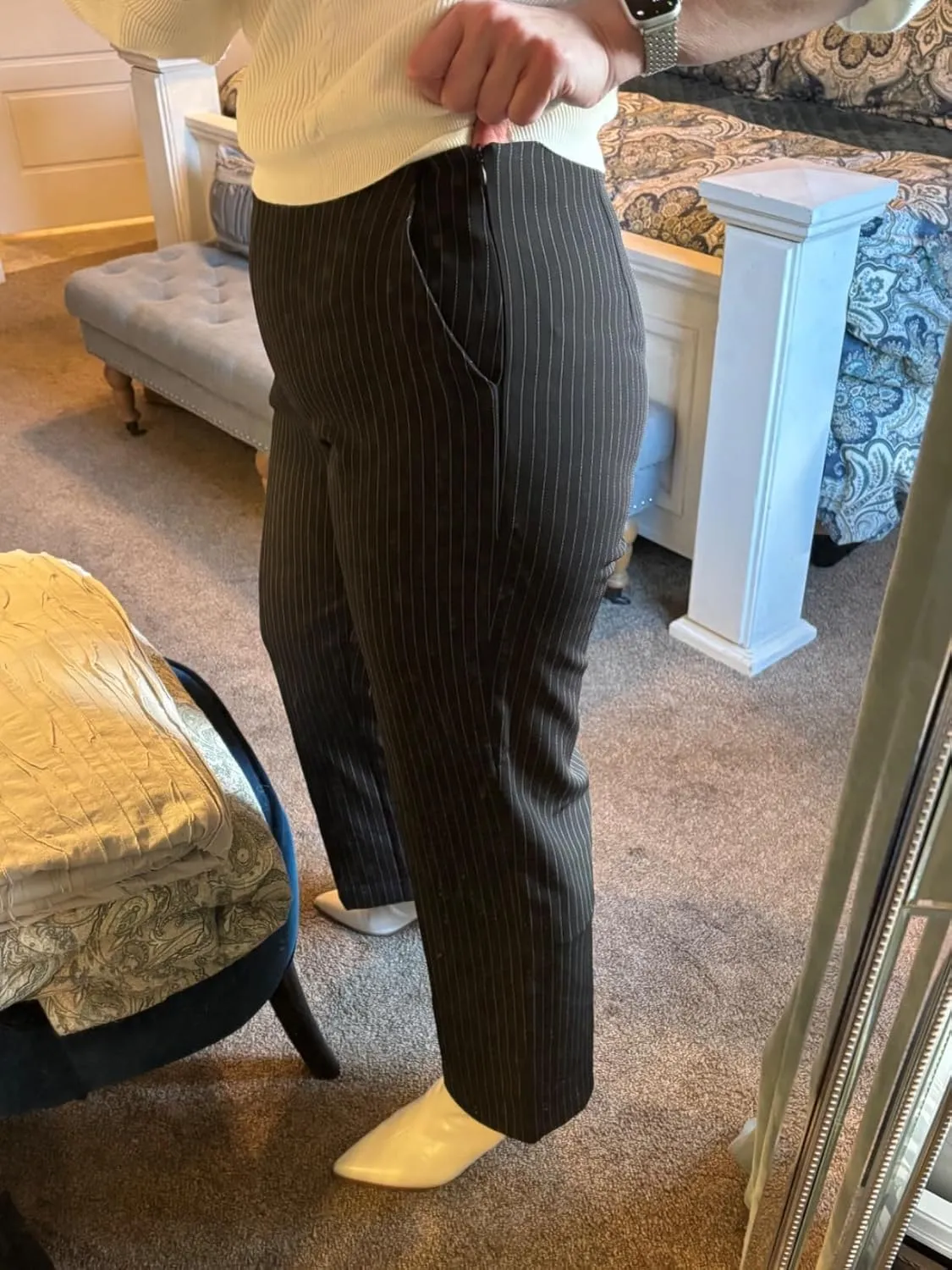 Women's Straight Leg Pinstripe Trousers High Waist Office Business Pants Casual Striped Dressy Pants with Pockets