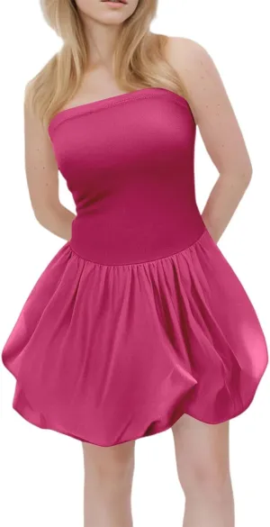 Women's Strapless Mini Party Dress 2025 Summer Casual Tube Top Ruffle A Line Short Patchwork Sundresses Clubwear