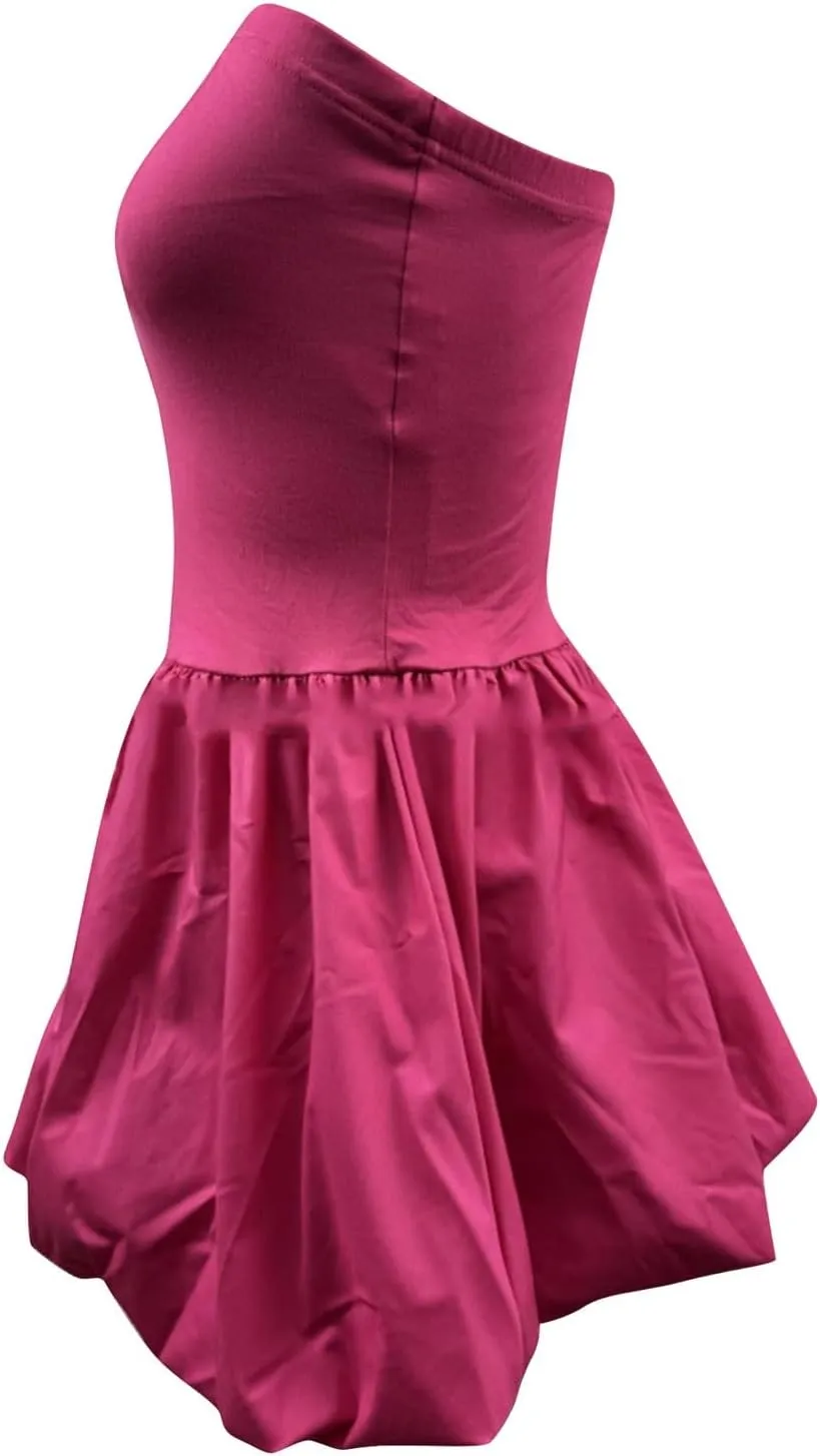 Women's Strapless Mini Party Dress 2025 Summer Casual Tube Top Ruffle A Line Short Patchwork Sundresses Clubwear