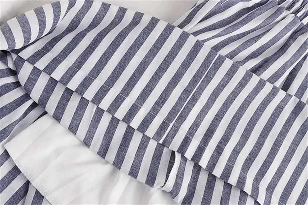 Women's Stripe Print Pleated A-Line Pocket Midi Skirt