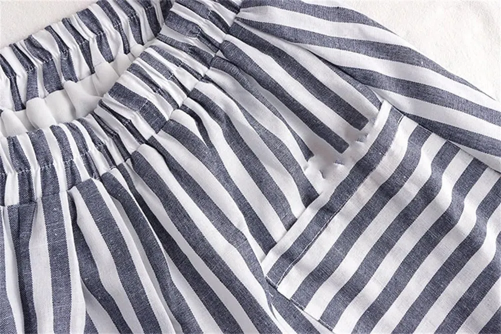 Women's Stripe Print Pleated A-Line Pocket Midi Skirt