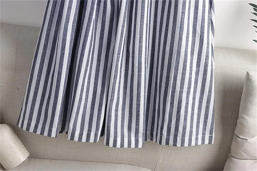 Women's Stripe Print Pleated A-Line Pocket Midi Skirt