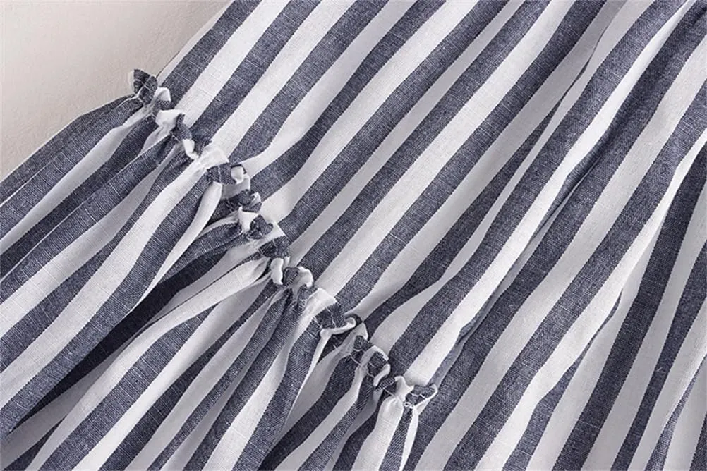 Women's Stripe Print Pleated A-Line Pocket Midi Skirt