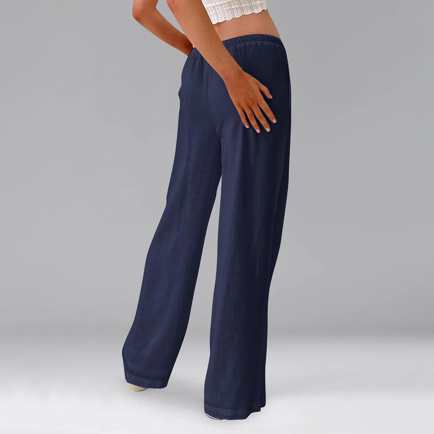 Womens Summer Casual Pant Cotton Linen Button 2025 Flowy Pants & Palazzo Straight High Rise Solid Baggy Clothes Pocket