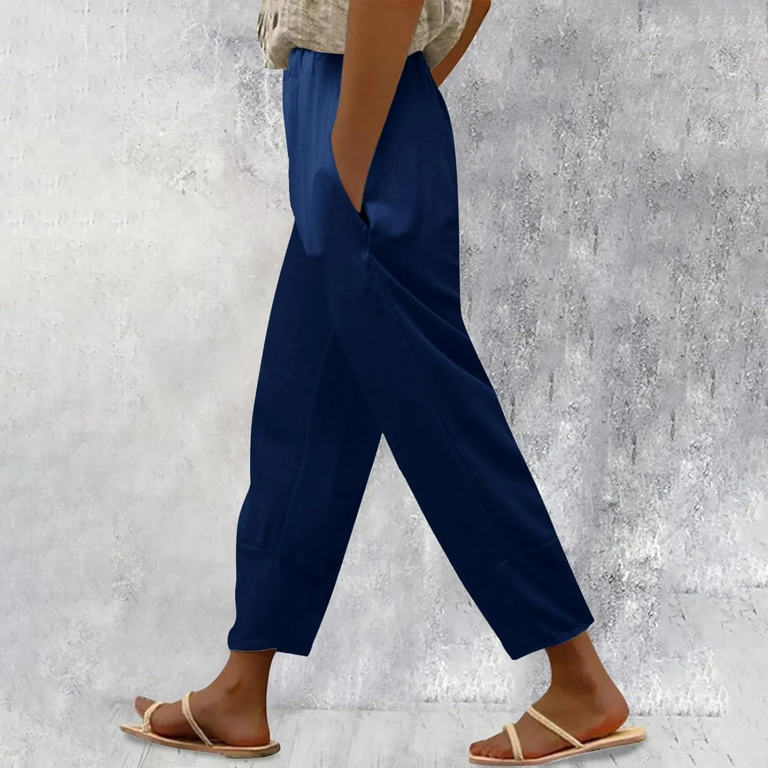 Women's Summer Pants Linen Casual High Waist Workout Wide Leg Straight Leg Baggy Trendy Yoga Lounge Trousers Pockets