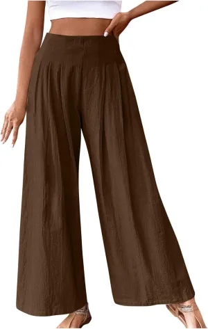 Women's Summer Wide Leg Palazzo Pants Fashion High Waistd Loose Elastic Waist Slacks Casual Going Out Flowy Trousers