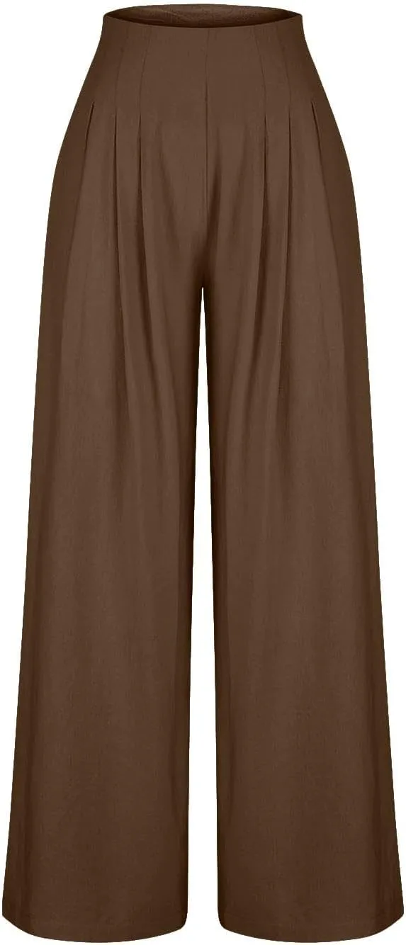Women's Summer Wide Leg Palazzo Pants Fashion High Waistd Loose Elastic Waist Slacks Casual Going Out Flowy Trousers