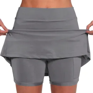 Women's Tennis Shorts with Pockets Solid Golf Mini Skirts Plus Size Tummy Control Skinny Active Summer Workout 2 in 1 Shorts