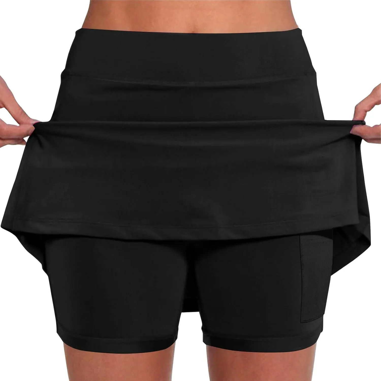 Women's Tennis Shorts with Pockets Solid Golf Mini Skirts Plus Size Tummy Control Skinny Active Summer Workout 2 in 1 Shorts