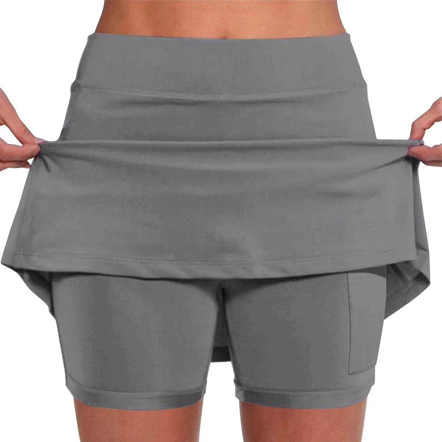 Women's Tennis Shorts with Pockets Solid Golf Mini Skirts Plus Size Tummy Control Skinny Active Summer Workout 2 in 1 Shorts