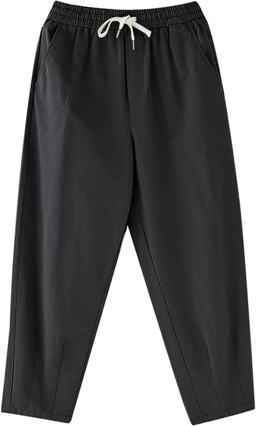 Womens Trendy Linen Pants 2025 Summer Elastic High Waist Pants Lightweight Casual Drawstring Beach Lounge Trousers