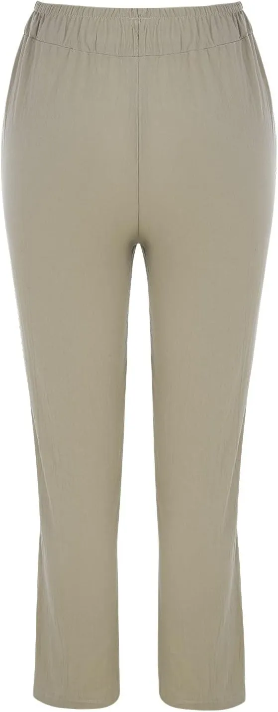Women's Trousers Solid High Waist Pocket Loose Casual Trousers Flared Lace Pants Women Plus Size Pants Casual