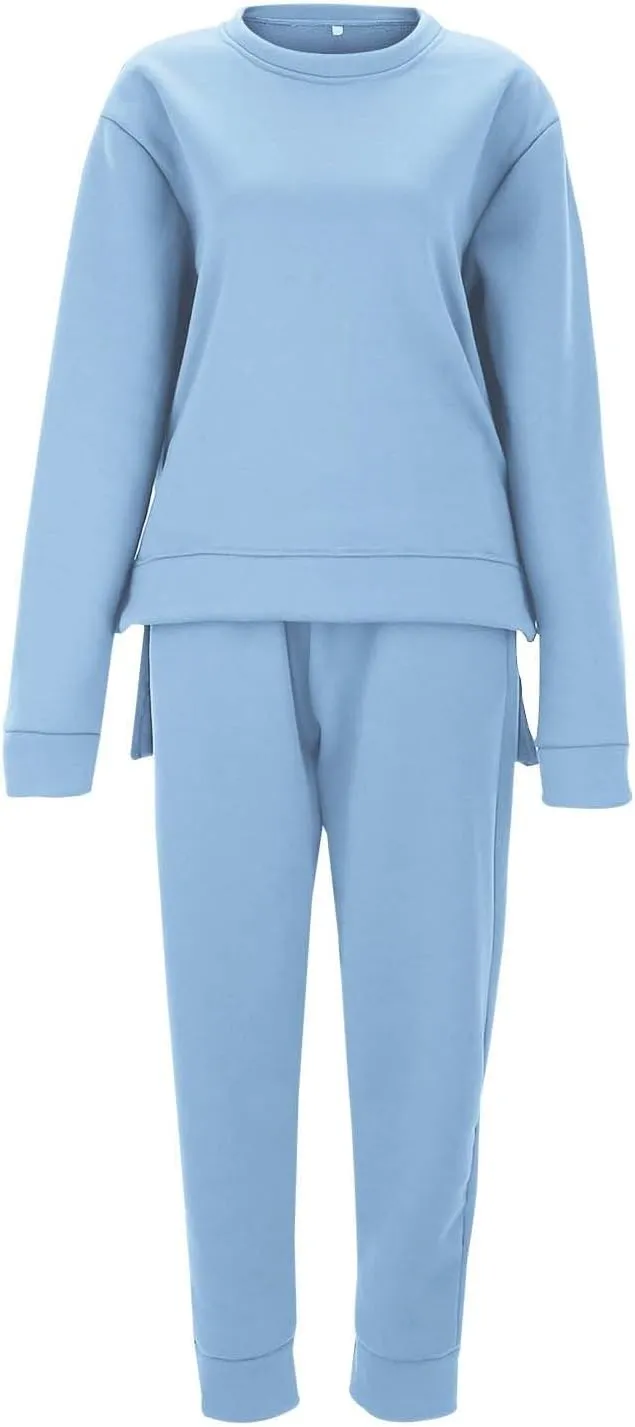 Womens Two Piece Outfits Long Sleeve V Neck Vintage Off Shoulder Long Sleeve Tops Long Pants Tracksuits