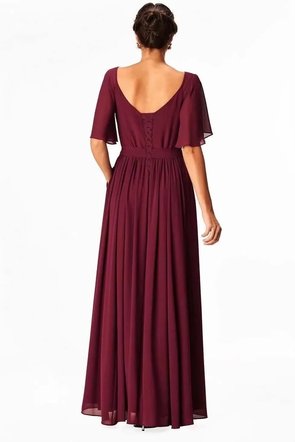 Womens V Neck Ruffle Bridesmaid Chiffon Prom Dress Mother of The Bride Dresses A-line Formal Evening Party Gown