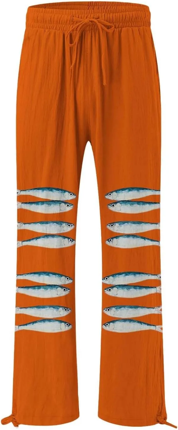 Women's Vintage Art Print Cotton and Linen Casual Pants Casual Wide Leg Trousers Womens Plus Womens