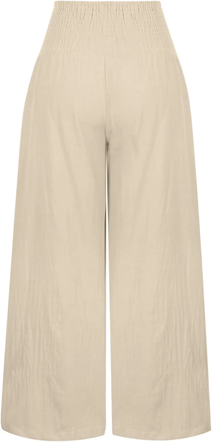 Womens Wide Leg Pants Elastic High Waist Sweatpants Casual Solid Trousers Summer Lounge Straight Pants with Pockets