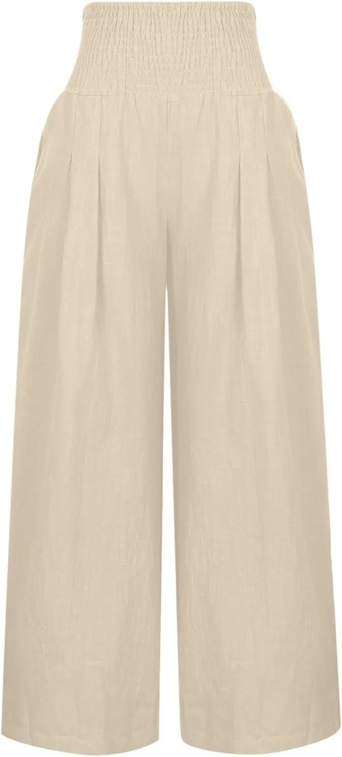 Womens Wide Leg Pants Elastic High Waist Sweatpants Casual Solid Trousers Summer Lounge Straight Pants with Pockets