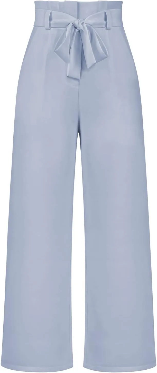 Women's Wide Leg Pants High Elastic Waisted in The Back Business Work Trousers Long Straight Suit Pants
