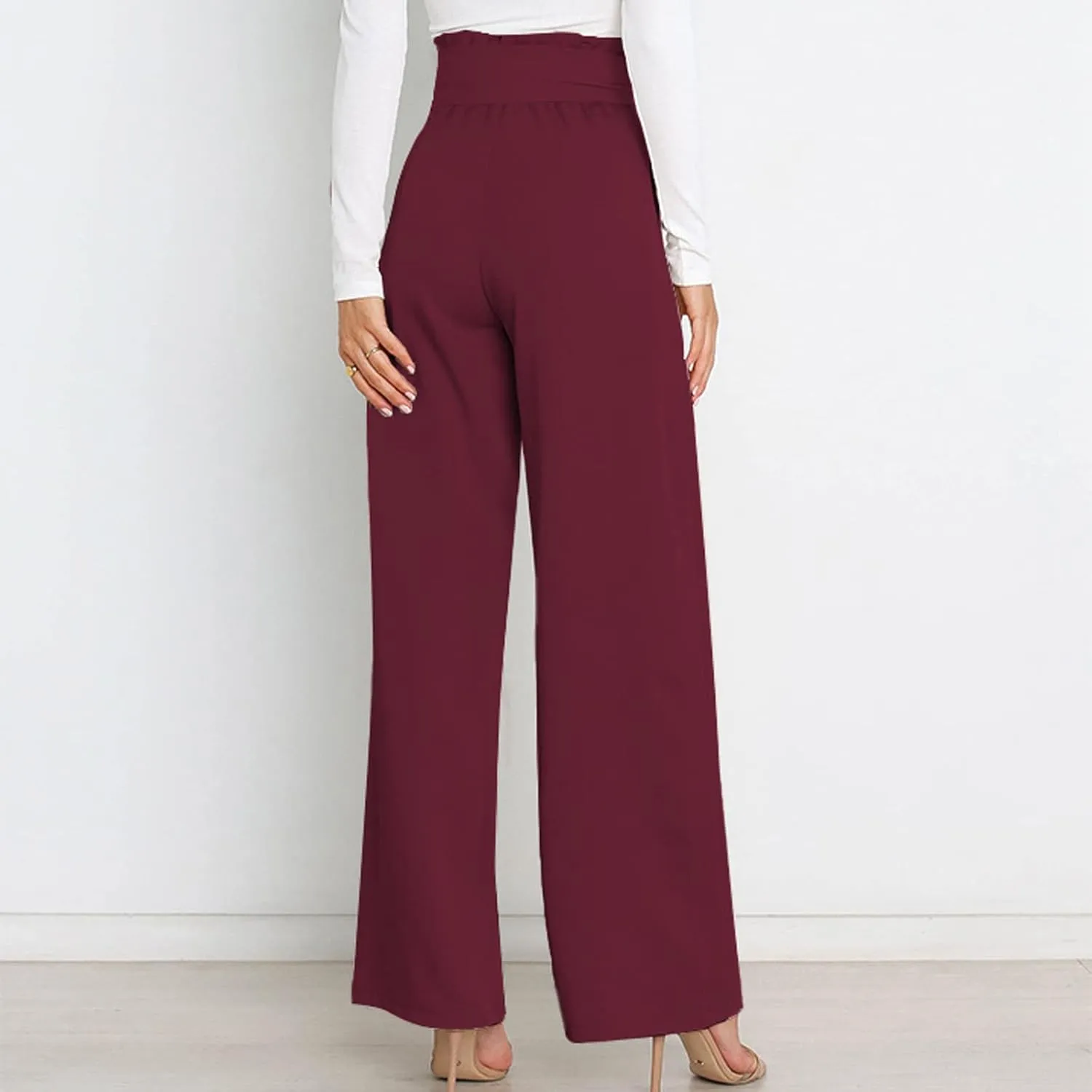 Women's Wide Leg Pants High Elastic Waisted in The Back Business Work Trousers Long Straight Suit Pants