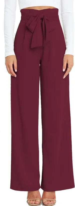 Women's Wide Leg Pants High Elastic Waisted in The Back Business Work Trousers Long Straight Suit Pants