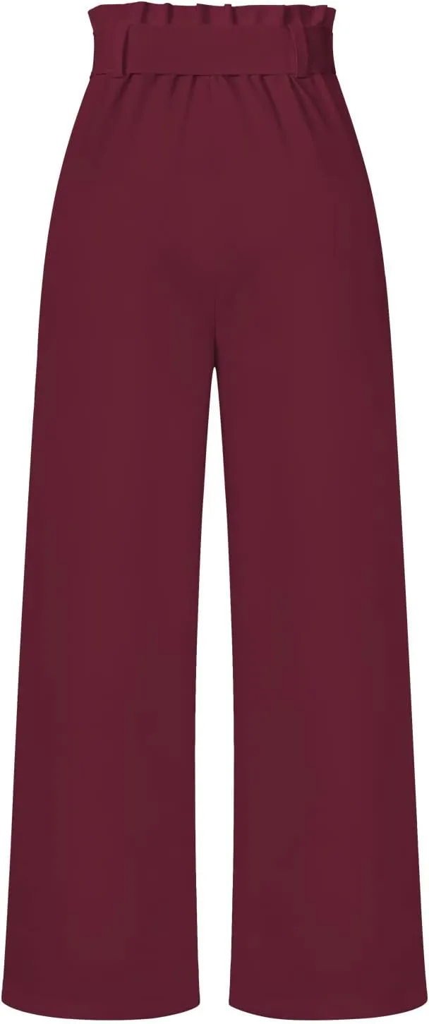 Women's Wide Leg Pants High Elastic Waisted in The Back Business Work Trousers Long Straight Suit Pants