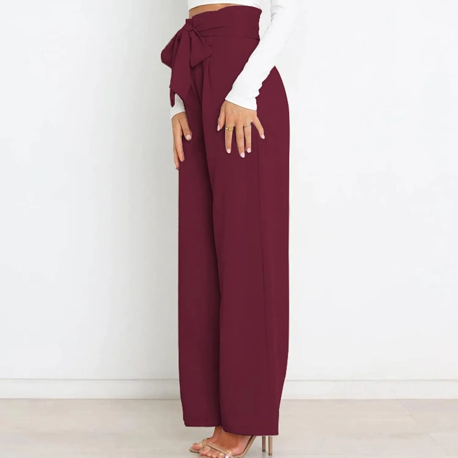 Women's Wide Leg Pants High Elastic Waisted in The Back Business Work Trousers Long Straight Suit Pants