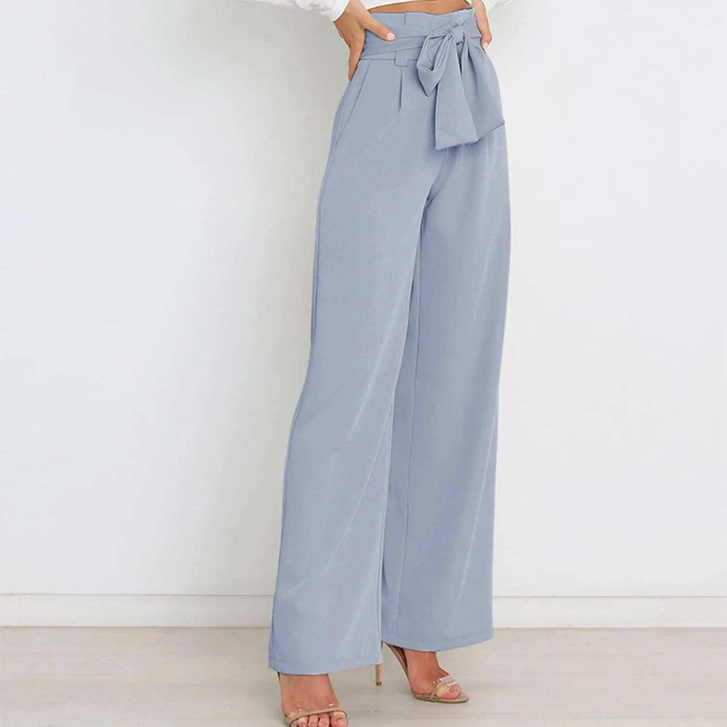 Women's Wide Leg Pants High Elastic Waisted in The Back Business Work Trousers Long Straight Suit Pants