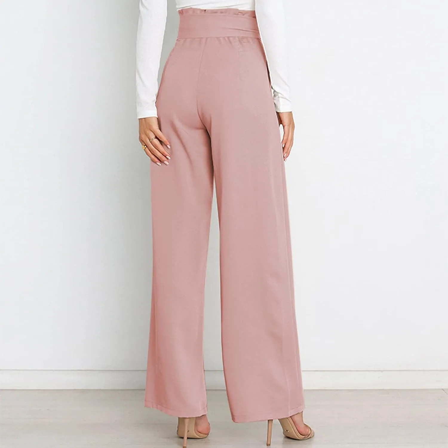 Women's Wide Leg Pants High Elastic Waisted in The Back Business Work Trousers Long Straight Suit Pants