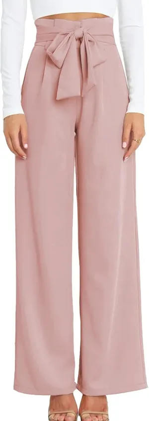 Women's Wide Leg Pants High Elastic Waisted in The Back Business Work Trousers Long Straight Suit Pants
