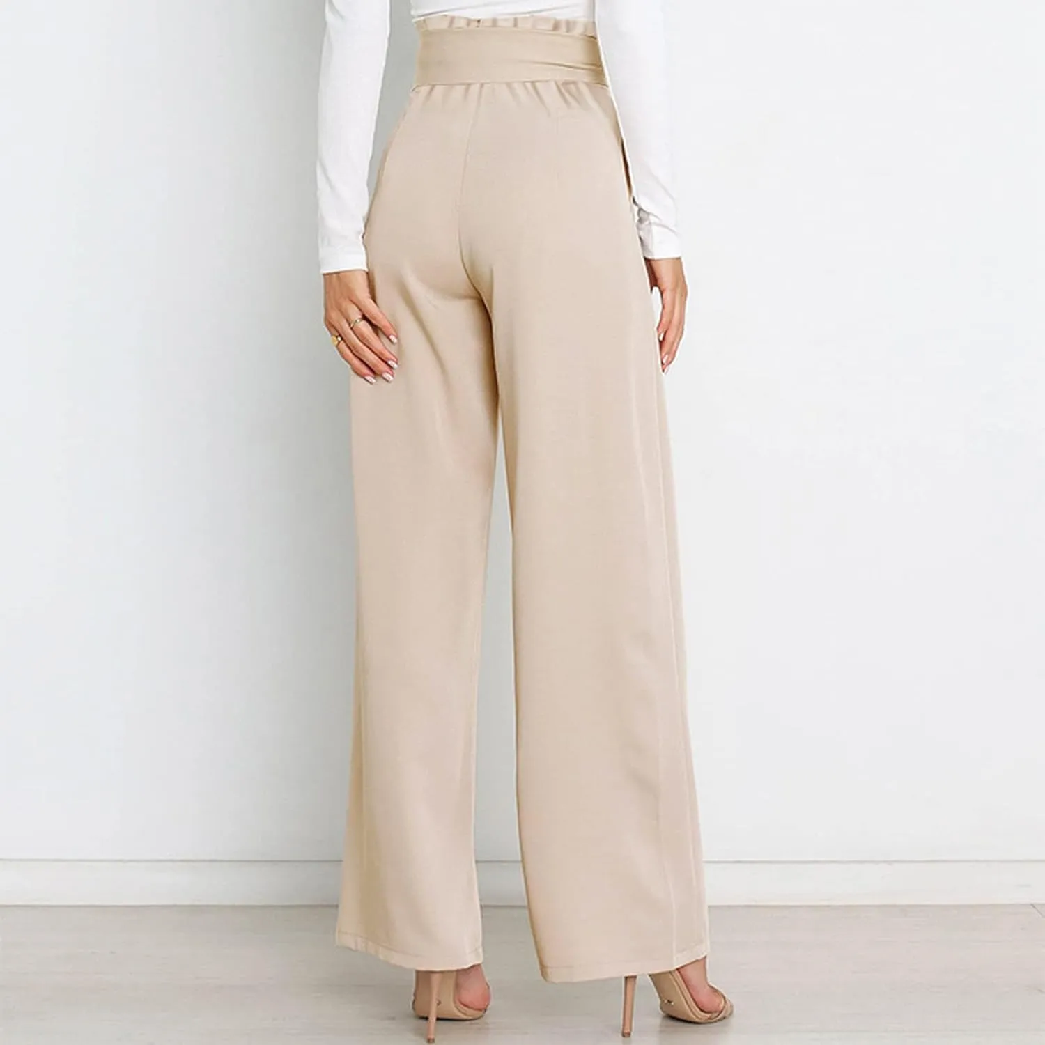 Women's Wide Leg Pants High Elastic Waisted in The Back Business Work Trousers Long Straight Suit Pants