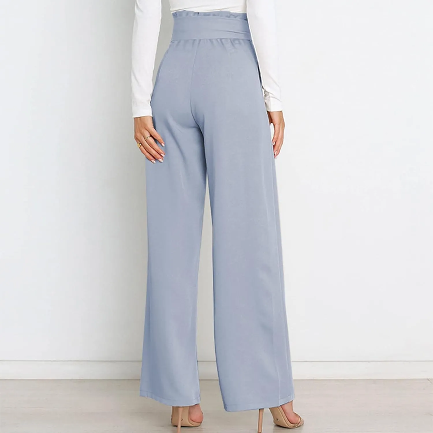 Women's Wide Leg Pants High Elastic Waisted in The Back Business Work Trousers Long Straight Suit Pants