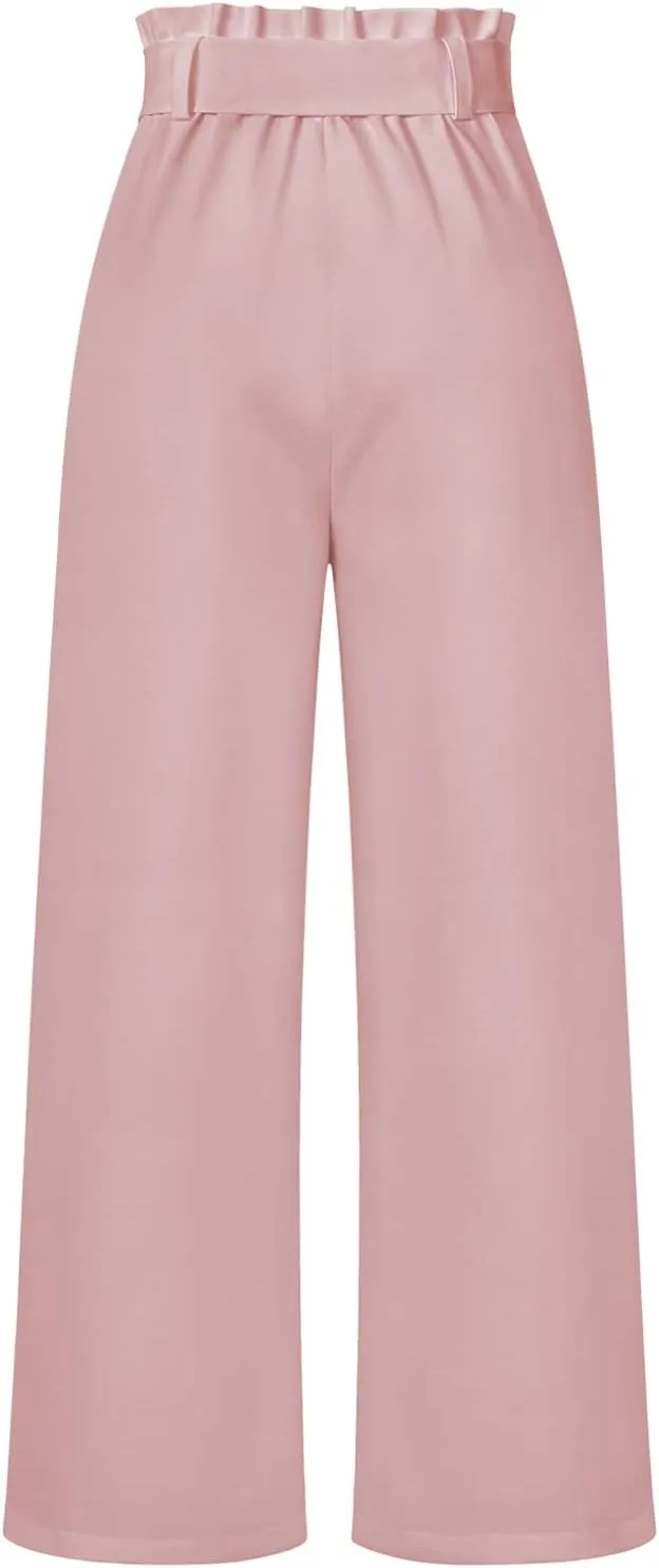 Women's Wide Leg Pants High Elastic Waisted in The Back Business Work Trousers Long Straight Suit Pants