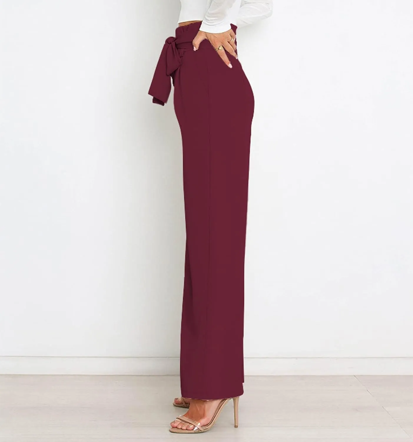 Women's Wide Leg Pants High Elastic Waisted in The Back Business Work Trousers Long Straight Suit Pants